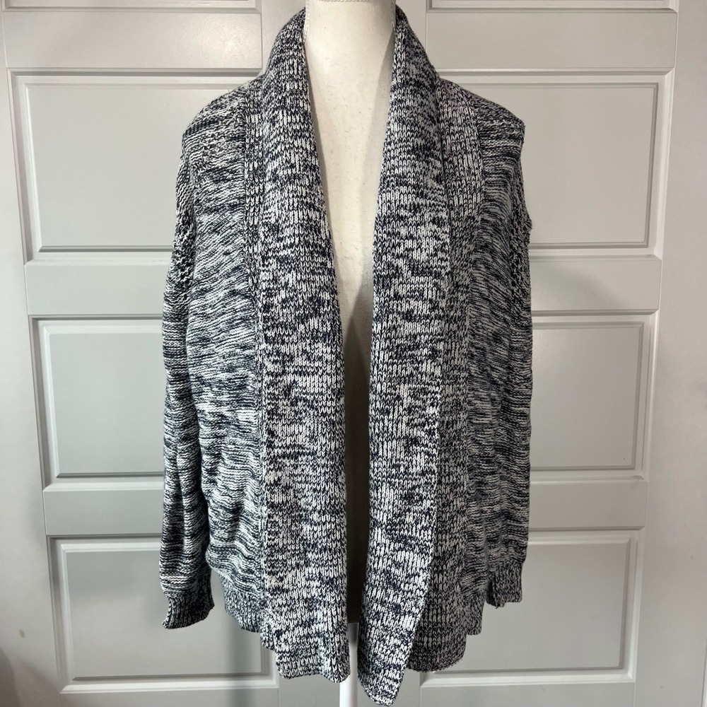 Wendy Bellissimo Knit Cardigan Sweater Shawl Collar Draped‎ Open Back L Gray